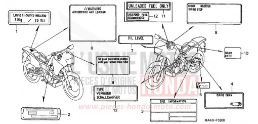 ETIQUETTE DE PRECAUTIONS NX650X de 1999